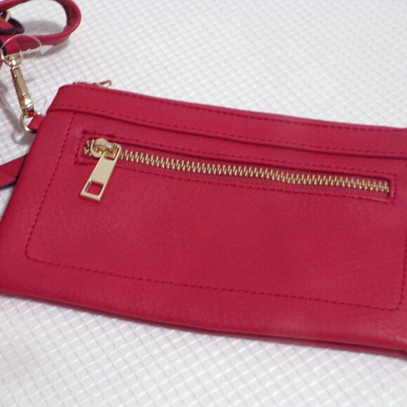 Red With Fringe Shoulder Bag with Gold Accents and Detachable Change Purse Zip - Picture 5 of 9